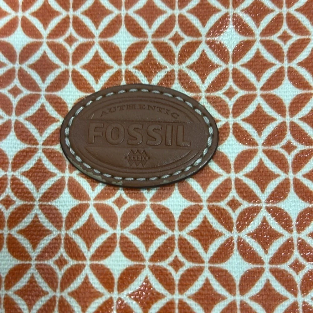 Fossil Makeup Bag Coated Canvas Orange & Cream Print